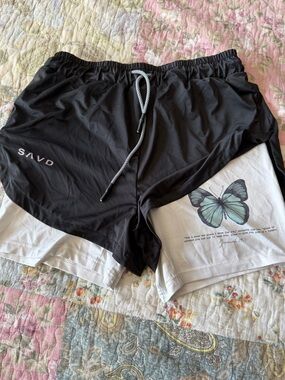 SAVD Black Layered Athletic Shorts with Drawstring